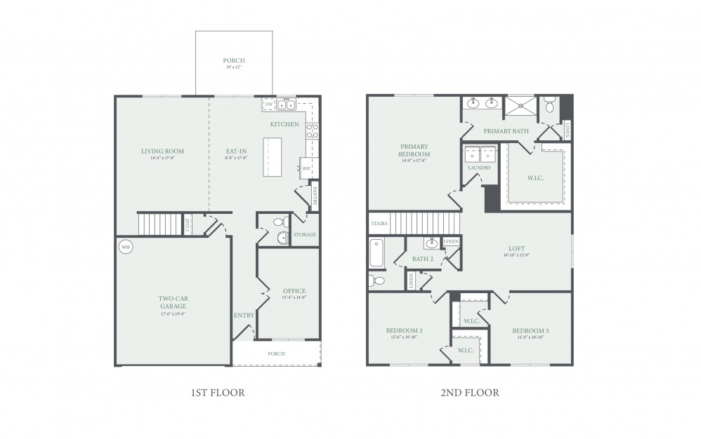 Meriwether - 3 bedroom floorplan layout with 2.5 baths and 2230 square feet. (2D)