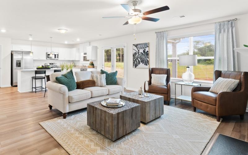 a living room with a wood floor